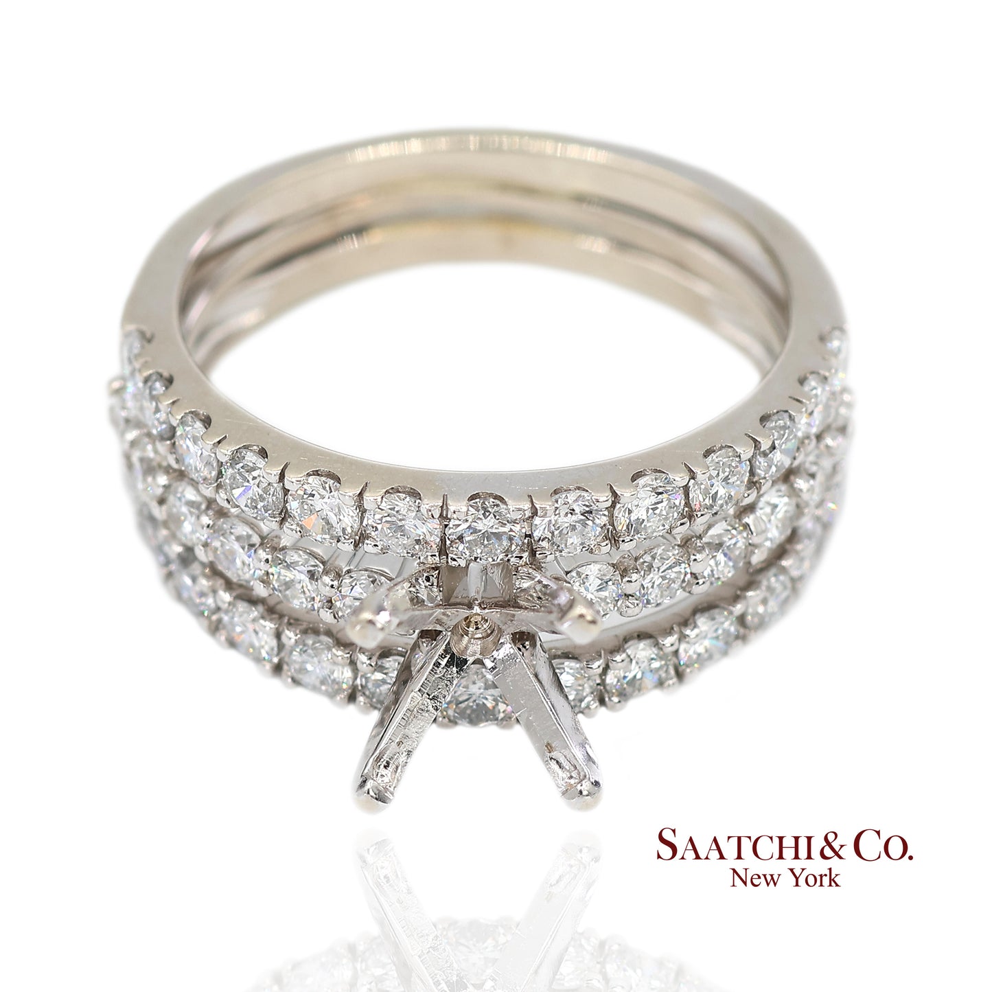 14K (585) White Gold Natural Brilliant Diamond Semi Mount Ring Size 7