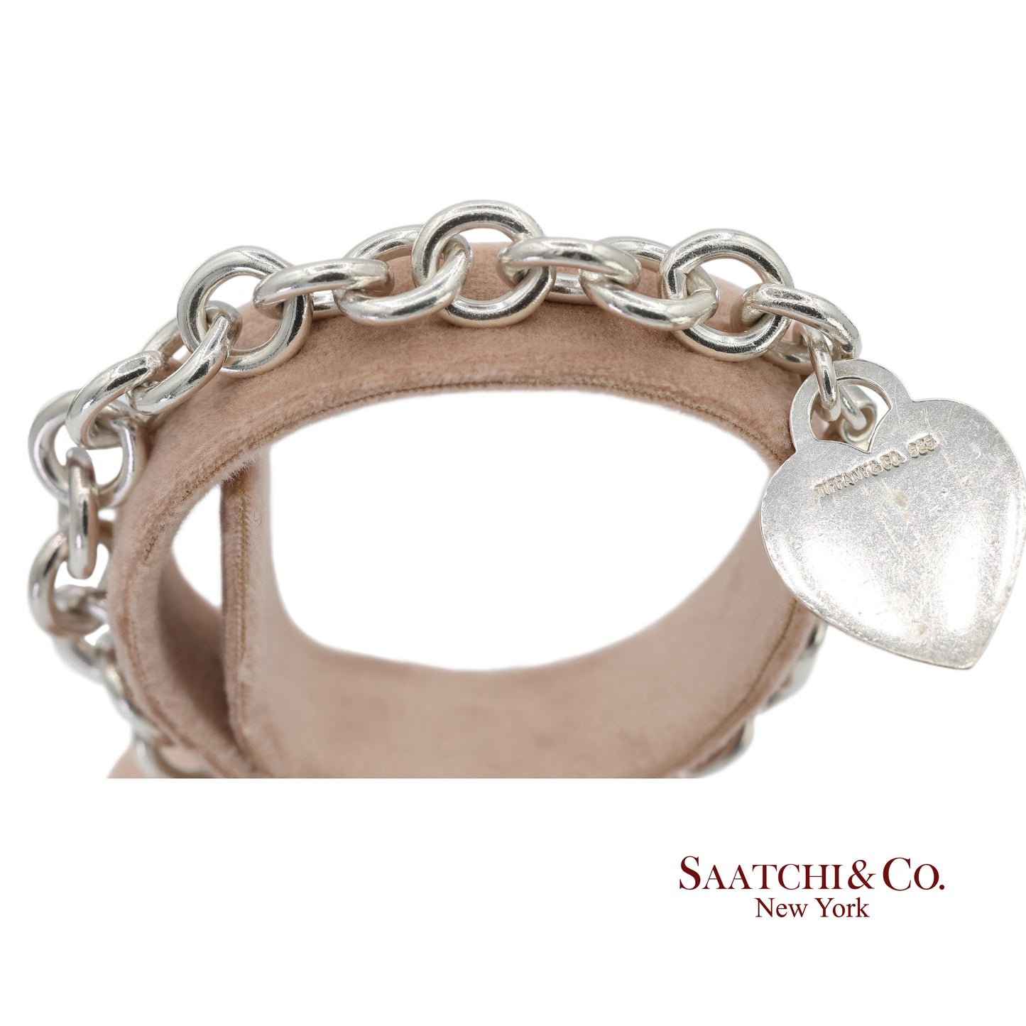 Tiffany & Co. 925 Sterling Silver Heart Charm Cable Chain Bracelet