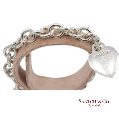 Tiffany & Co. 925 Sterling Silver Heart Charm Cable Chain Bracelet
