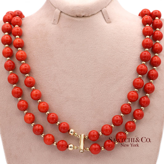 14K(585) Solid Yellow Gold Coral Necklace