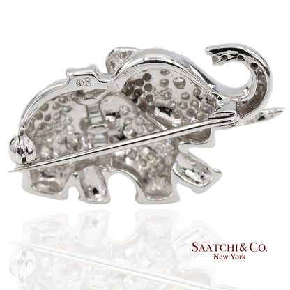 18K (750) White Gold Natural Diamond Elephant Brooch/Pin