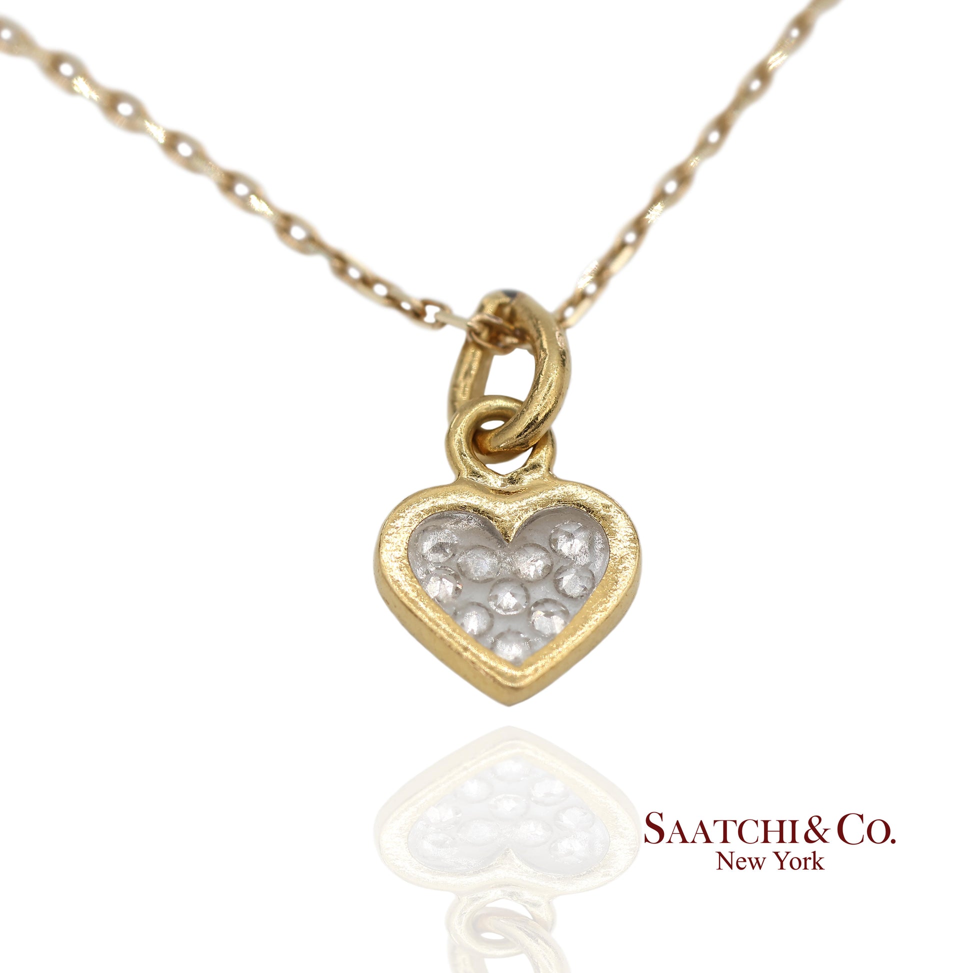 18K Natural Diamond Heart Shape Pendant with 14K Yellow Gold Chain