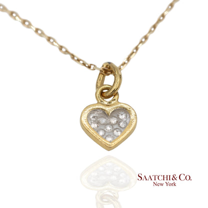 18K Natural Diamond Heart Shape Pendant with 14K Yellow Gold Chain