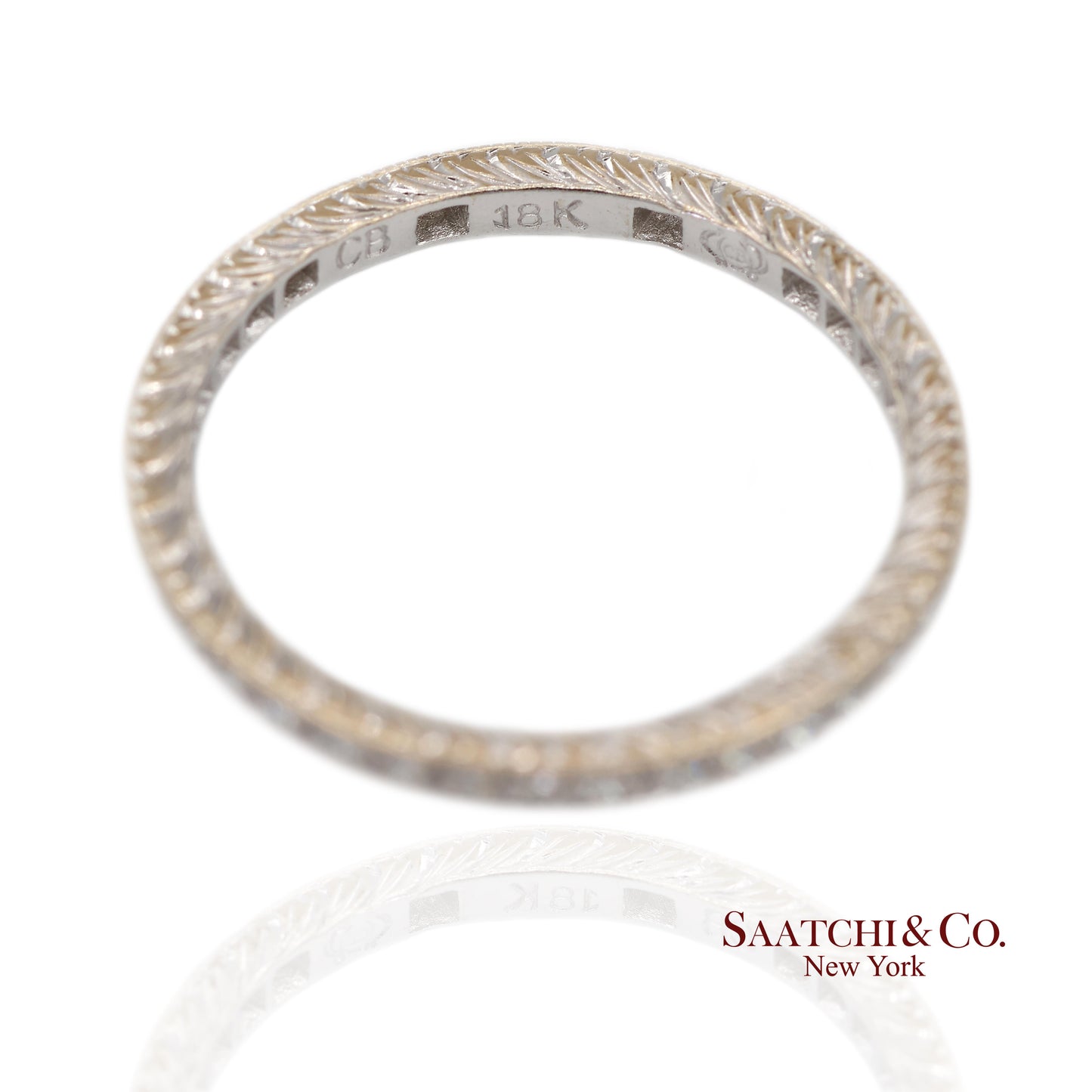 18K (750) White Gold Exquisite Hand Engraving and Milgrain Detailing Band Ring