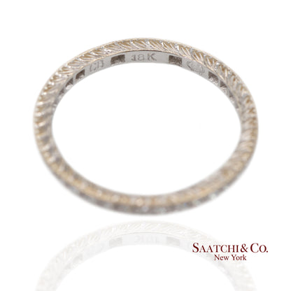 18K (750) White Gold Exquisite Hand Engraving and Milgrain Detailing Band Ring