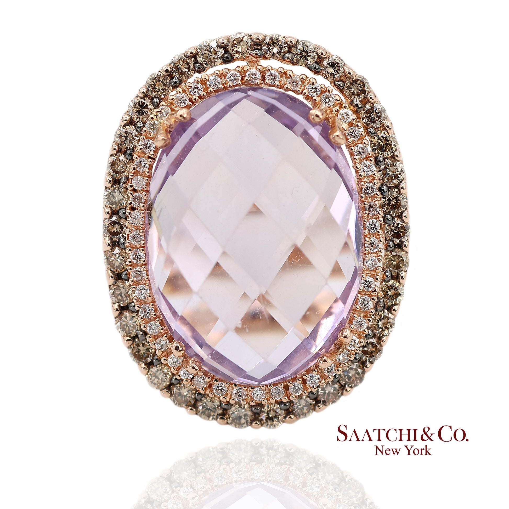 14K (585) Rose Gold Natural Diamond and Amethyst Ring