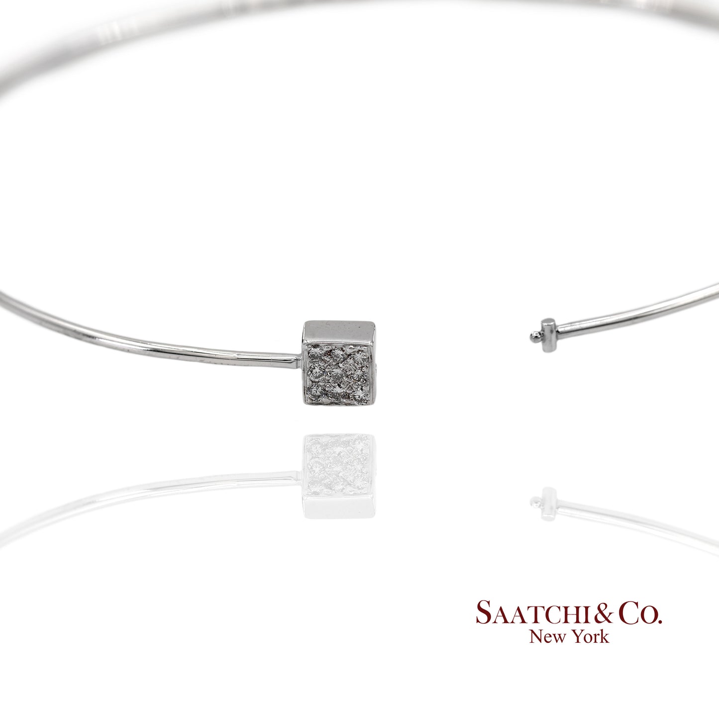 18K(750) Solid White Gold Natural Diamond Square Shape Bangle Bracelet