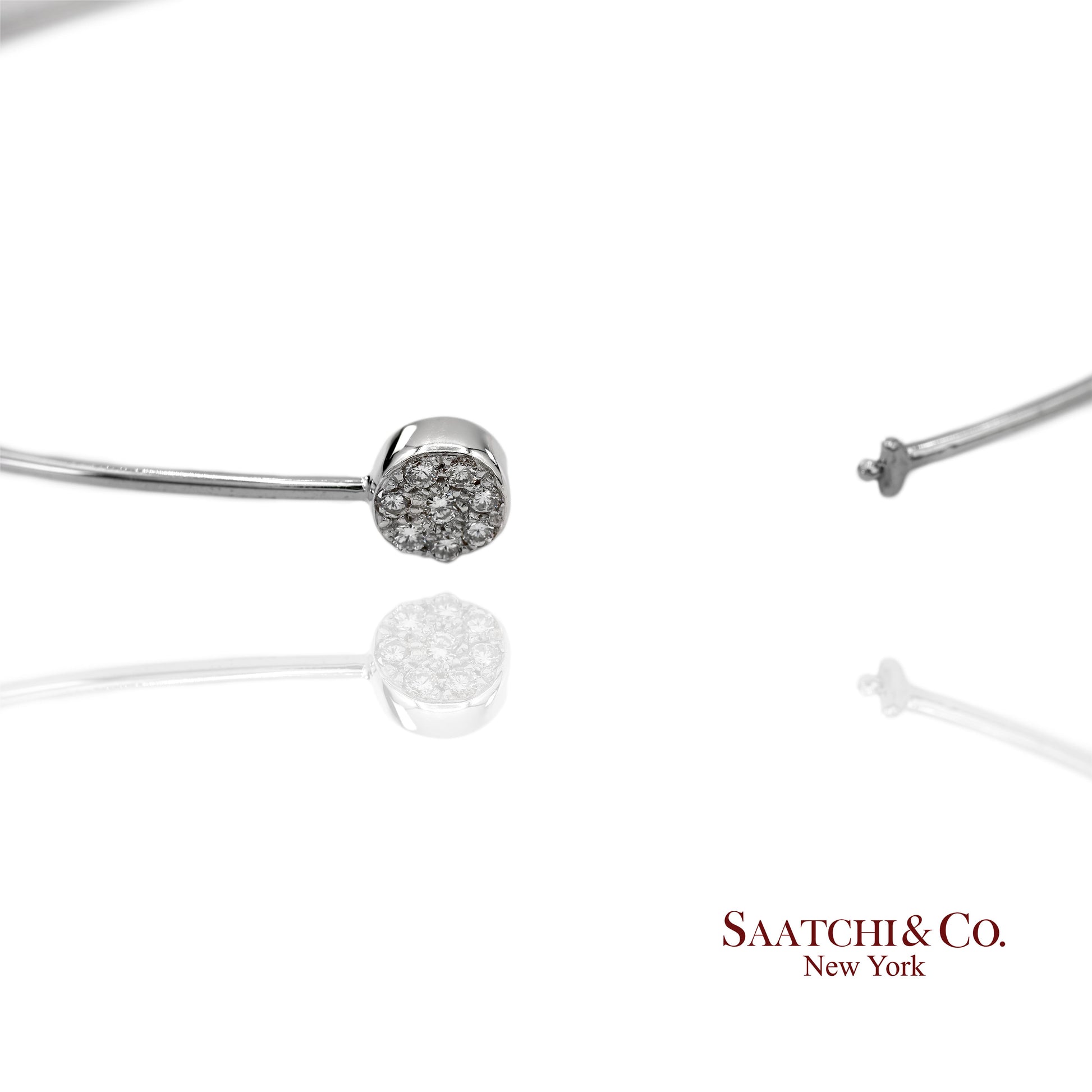 18K(750) Solid White Gold Natural Diamond Round Shape Bangle Bracelet
