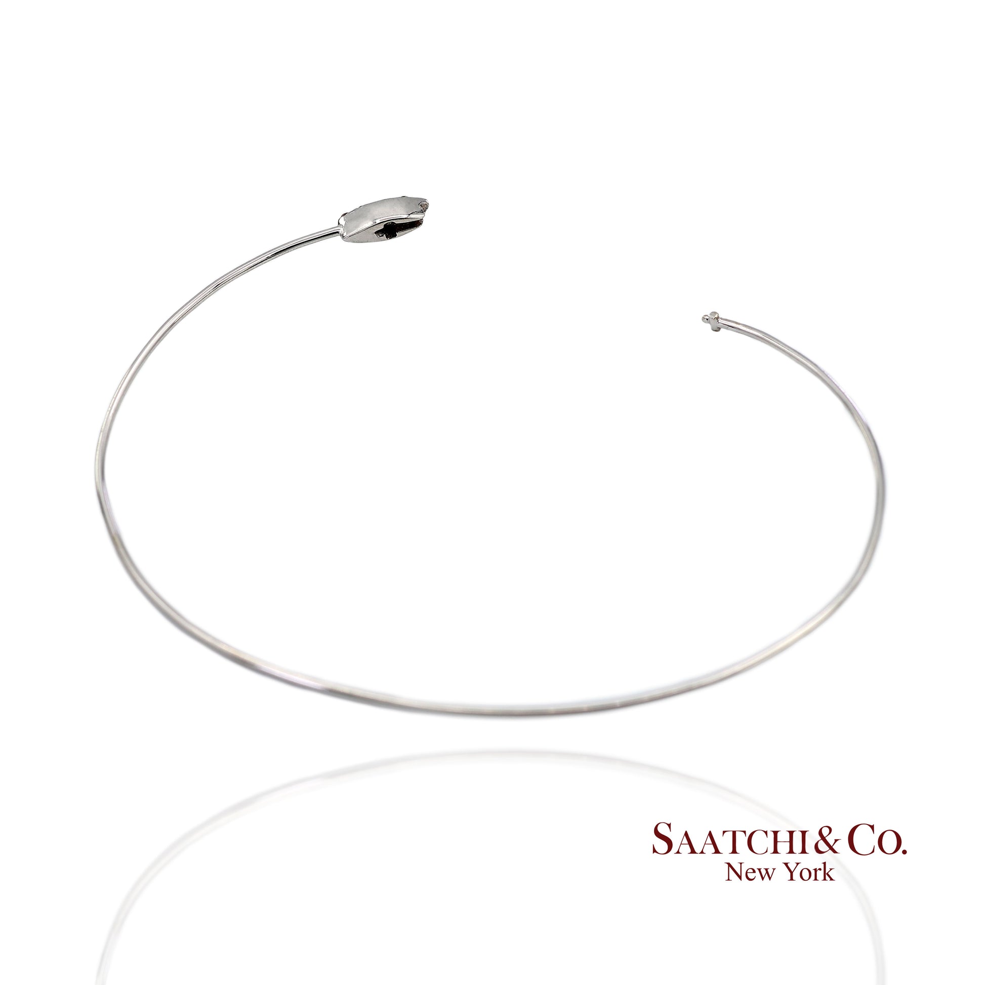 18K(750) Solid White Gold Natural Diamond Marquise Shape Bangle Bracelet