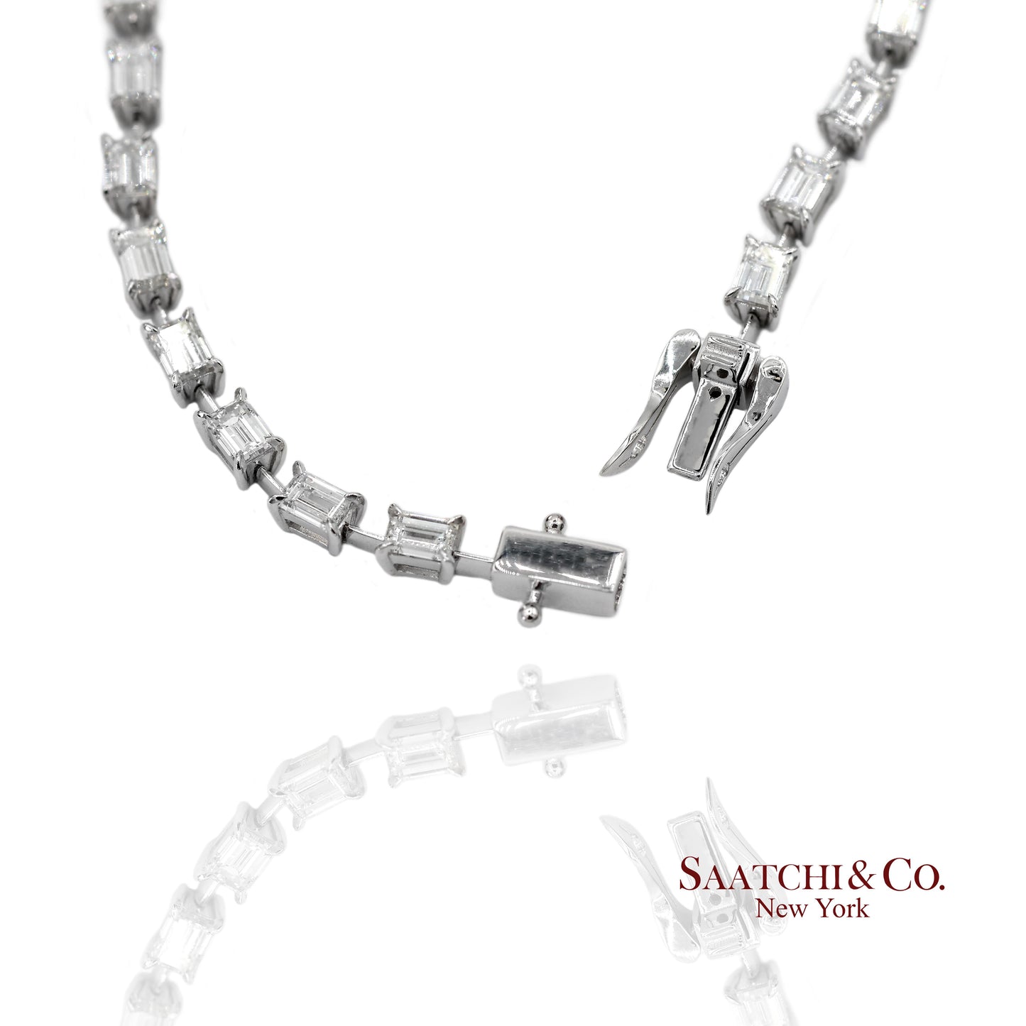 18K(750) White Gold Natural Diamond Emerald Cut Tennis Bracelet