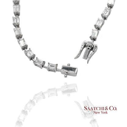 18K(750) White Gold Natural Diamond Emerald Cut Tennis Bracelet