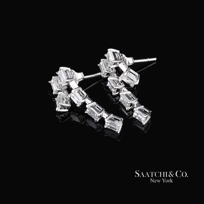 18K(750) White Gold Natural Diamond Emerald Cut Earrings