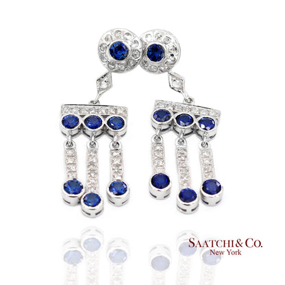 14K(585) Vintage White Gold Natural Diamond and Sapphire Earrings