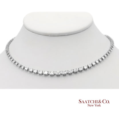 18K(750) White Gold Carre Cut Natural Diamond Tennis Necklace