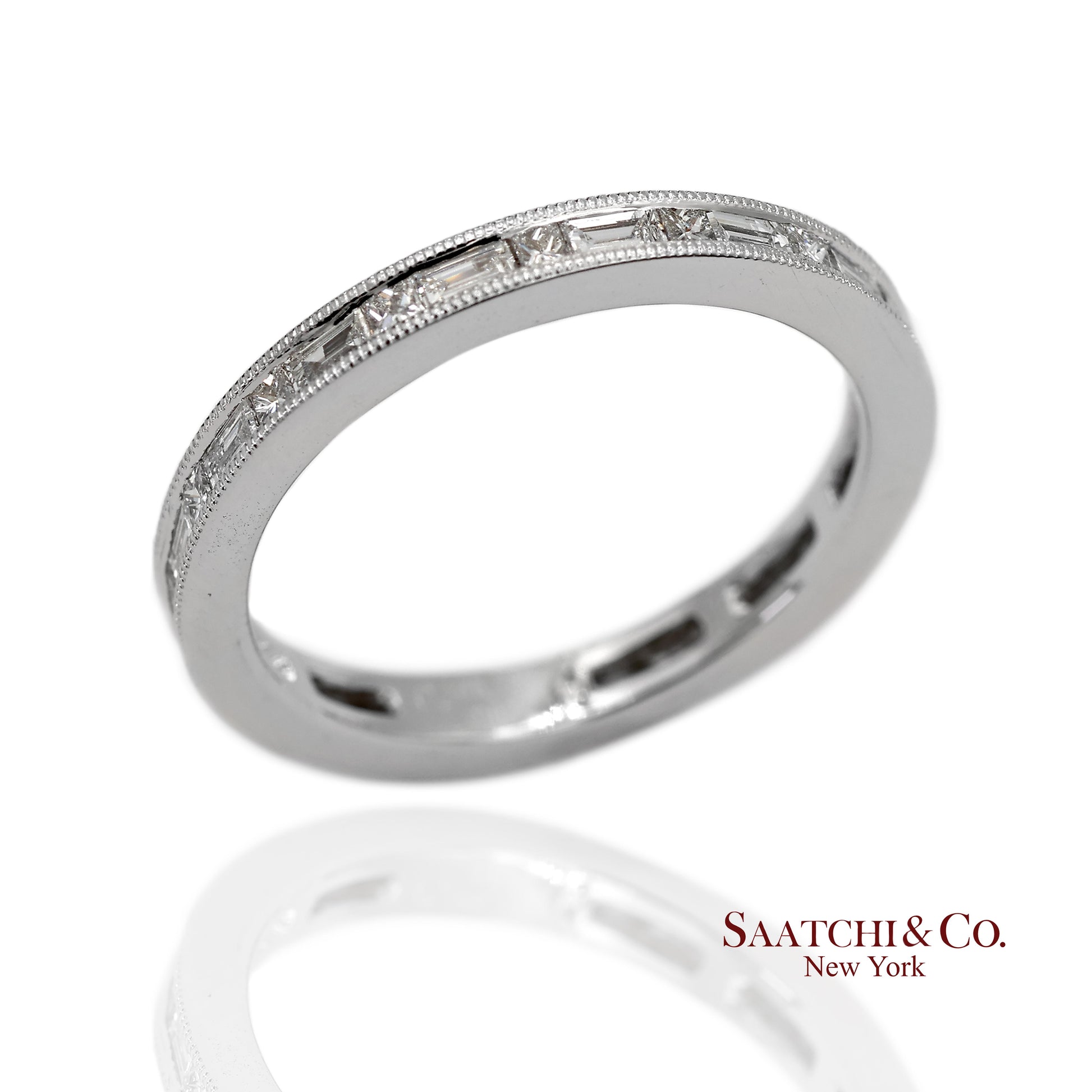 18K(750) Solid White Gold Natural Diamond Handmade Milgrain Band Ring
