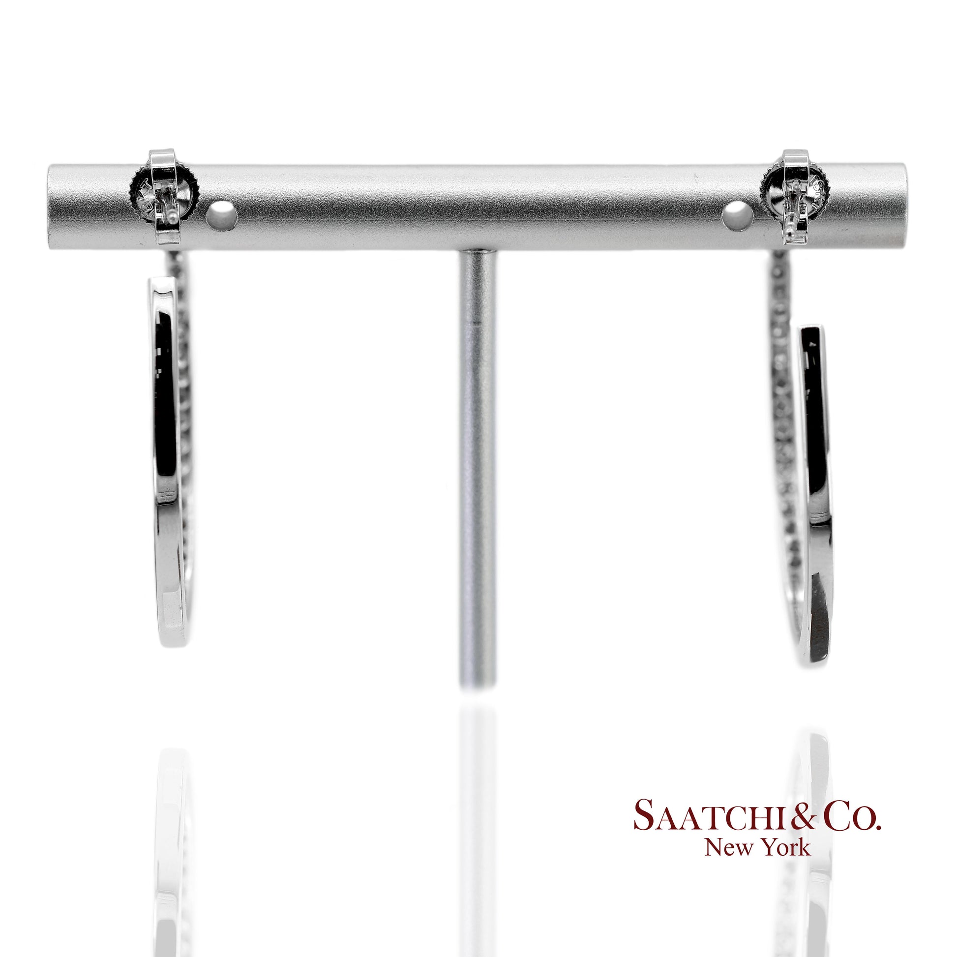 18K(750) Solid White Gold Natural Diamond Hoop Earrings