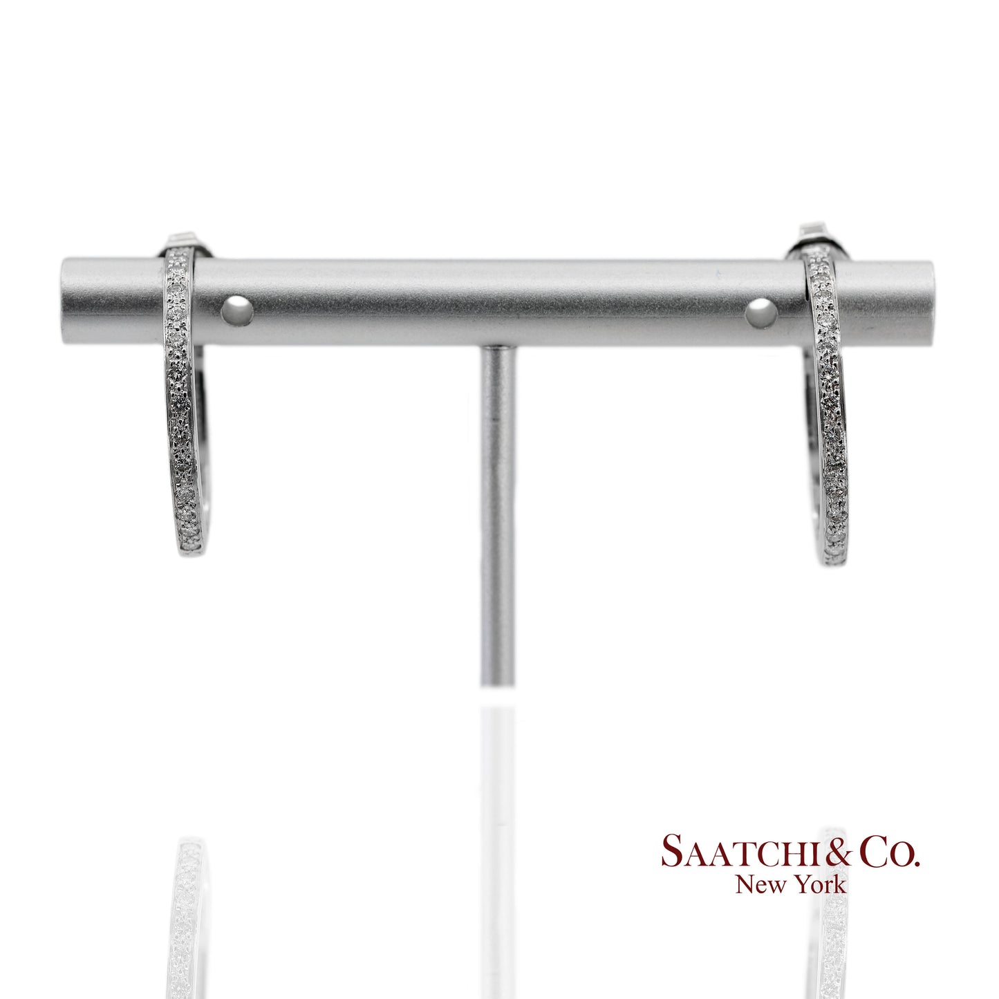 18K(750) Solid White Gold Natural Diamond Hoop Earrings