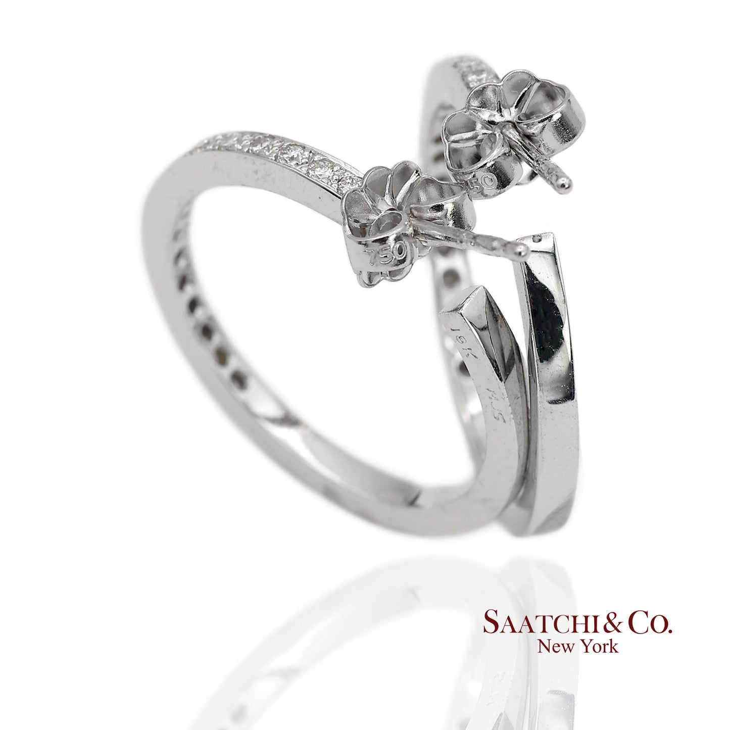 18K(750) Solid White Gold Natural Diamond Hoop Earrings