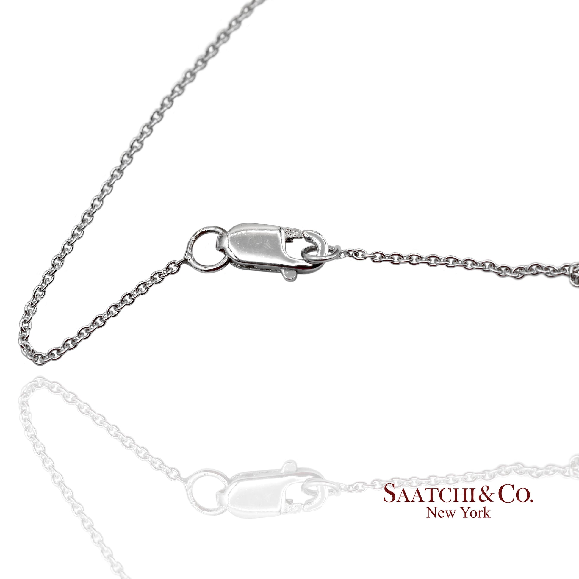 18K(750) White Gold Natural Diamond Square Box Shape Pendant Necklace with Chain