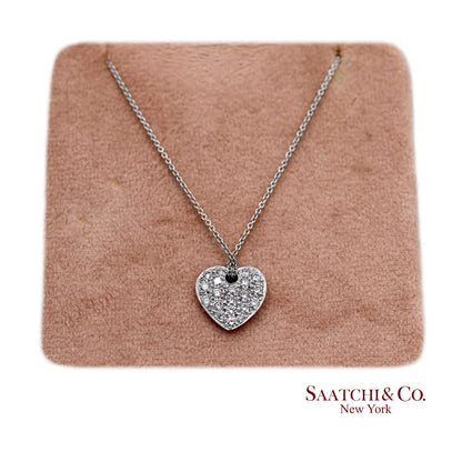18K(750) White Gold Natural Diamond Heart Shape Pendant Necklace with Chain