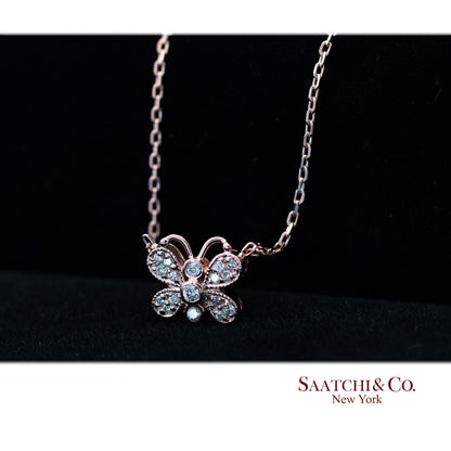 14K(585) Rose Gold Natural Diamond Butterfly Pendant Necklace with Chain