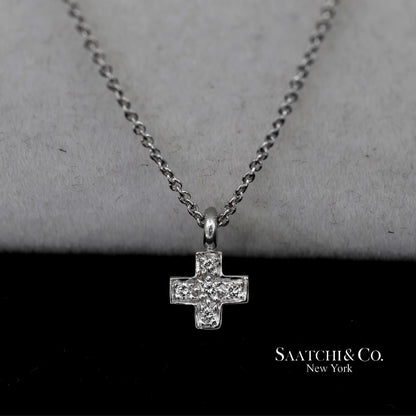 18K(750) White Gold Natural Diamond Cross Pendant Necklace with Chain