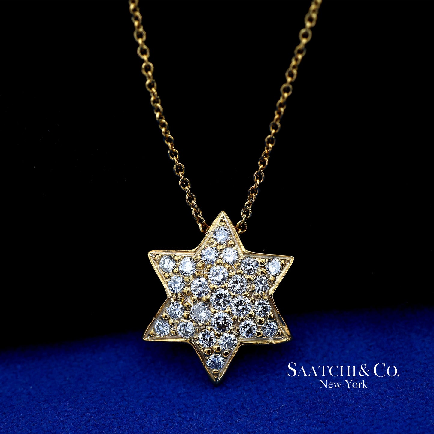 18K(750) Yellow Gold Natural Diamond Star Shape Pendant Necklace with Chain