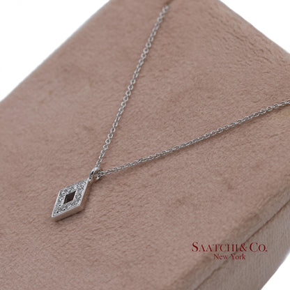 18K(750) White Gold Natural Diamond Rhombus Shape Pendant Necklace with Chain