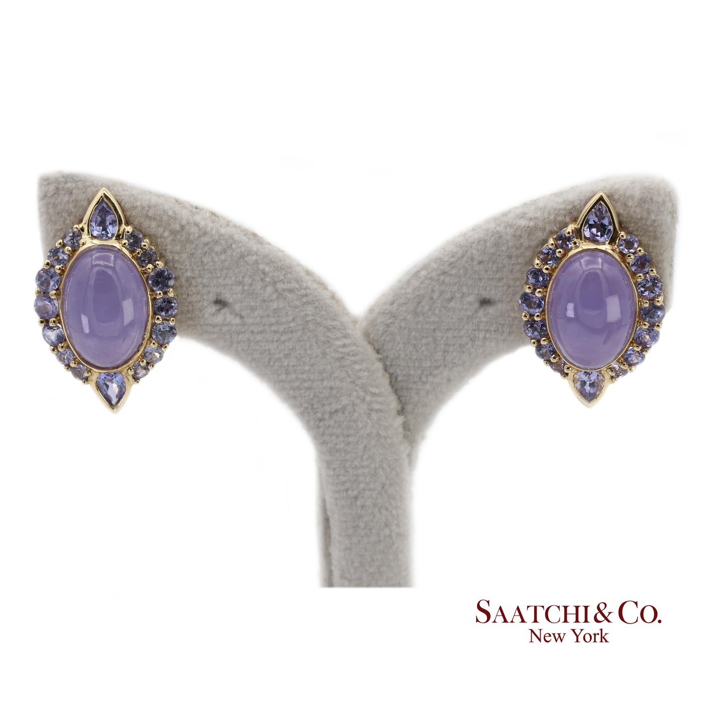 14K(585) Solid Yellow Gold Natural Purple Stone Omega Back Earrings