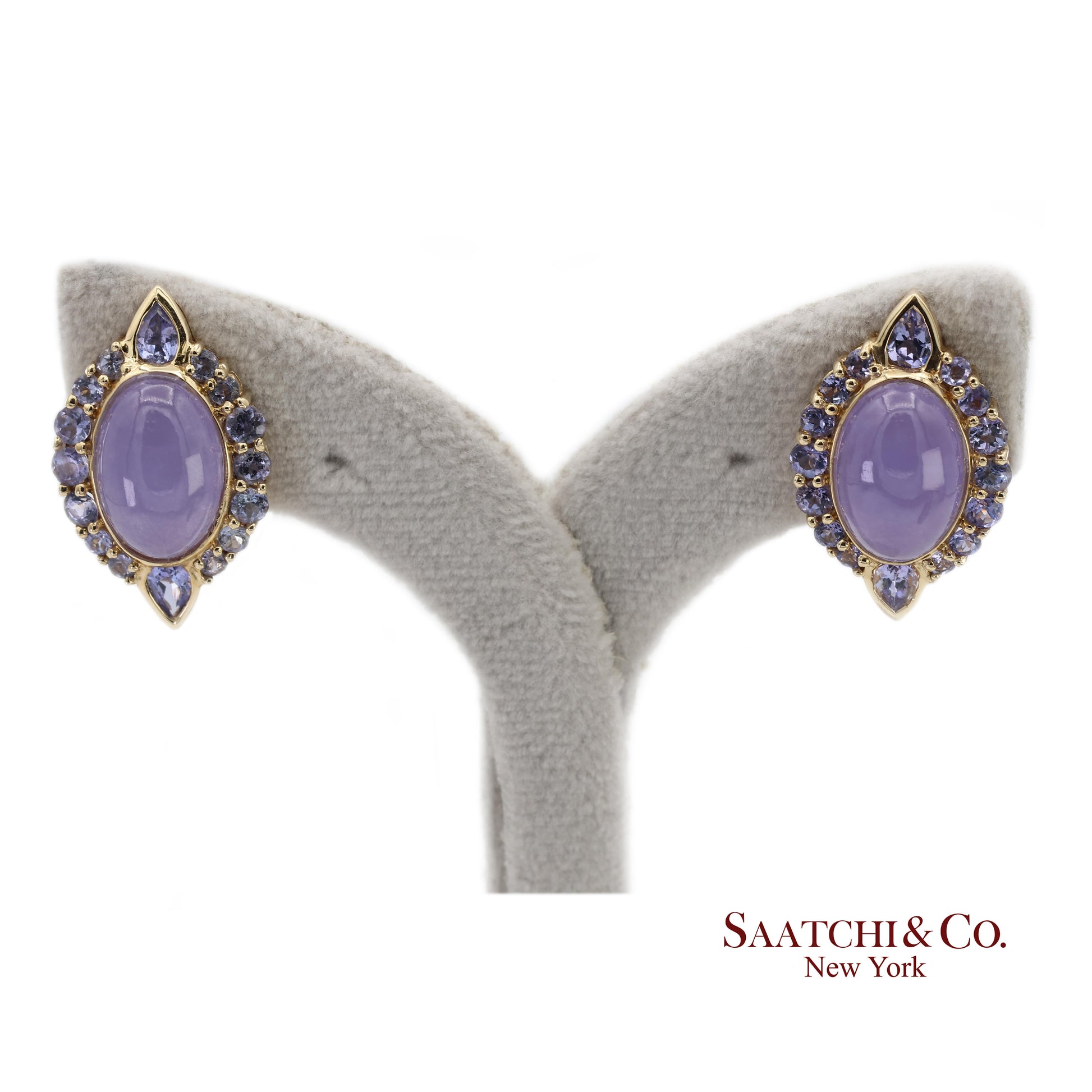 14K(585) Solid Yellow Gold Natural Purple Stone Omega Back Earrings