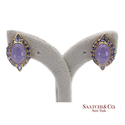 14K(585) Solid Yellow Gold Natural Purple Stone Omega Back Earrings