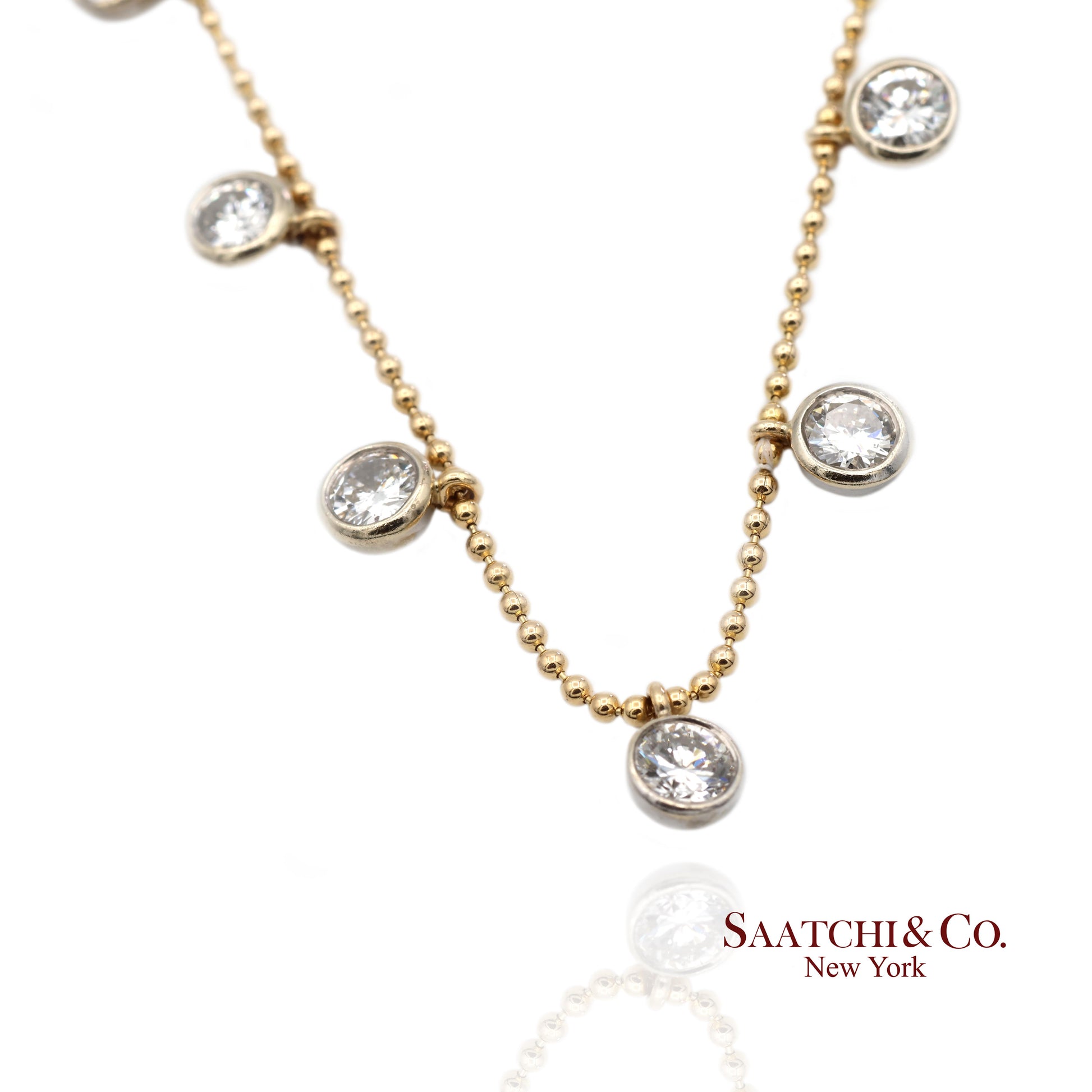 14K(585) Yellow & White Gold Natural Diamond Graduated Drop By the Yard Necklace