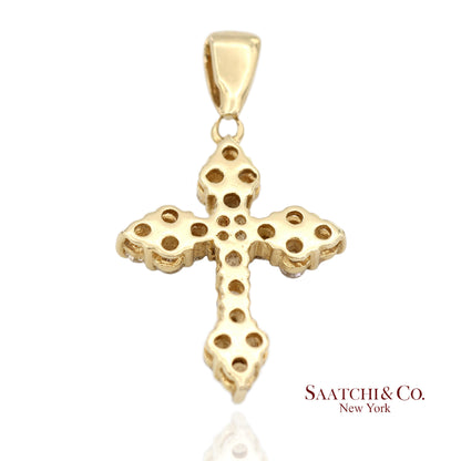 14K(585) Solid Yellow Gold Natural Diamond Cross Pendant Necklace