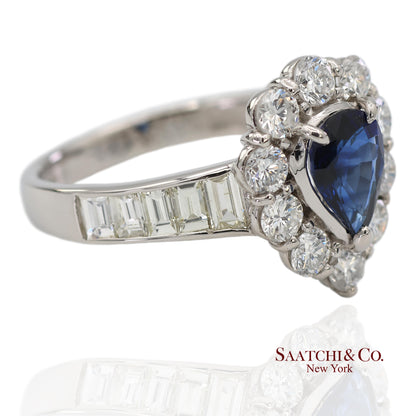 GIA Certified Platinum 900 Blue Sapphire and Natural Diamond Ring