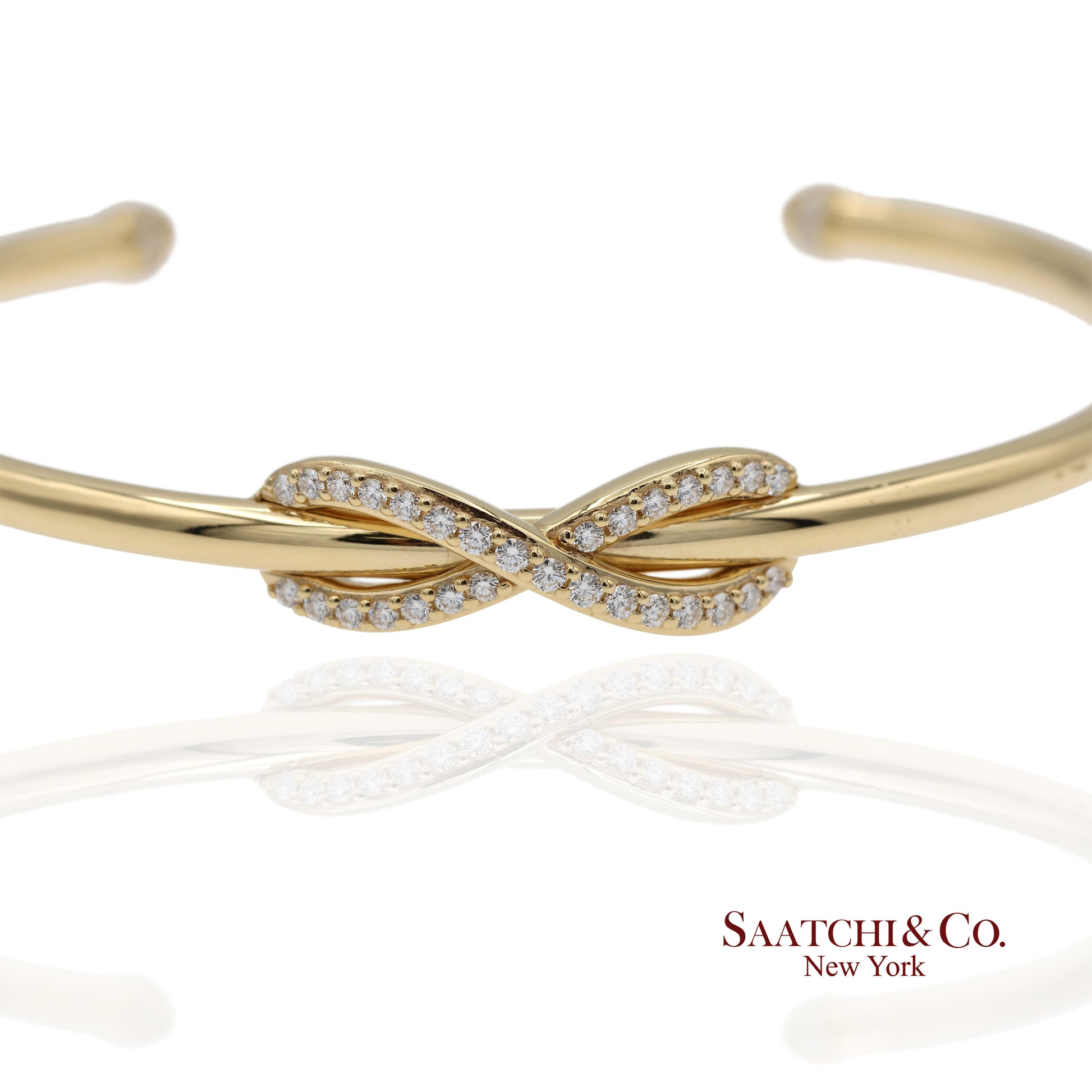 Tiffany & Co. Infinity Cuff 18K 750 Yellow Gold Natural Diamond Bangle Bracelet