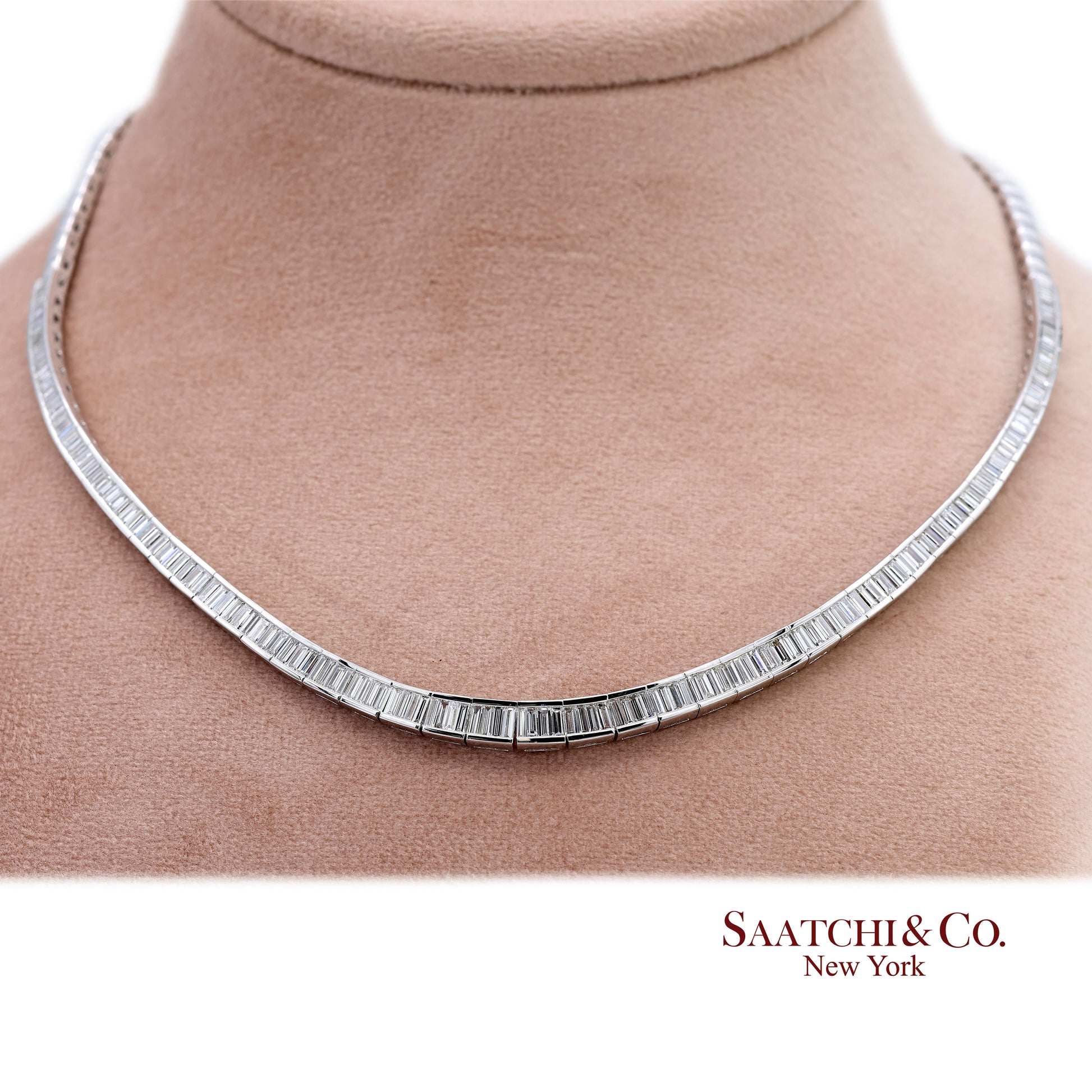 18K 750 Solid White Gold Natural Diamond Buguatte Tennis Necklace