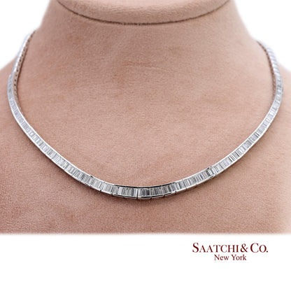 18K 750 Solid White Gold Natural Diamond Buguatte Tennis Necklace