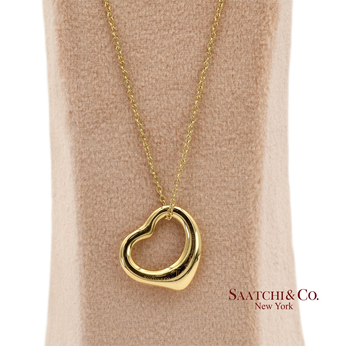 Tiffany & Co. Elsa Peretti 18K 750 Yellow Gold Open Heart Pendant Necklace