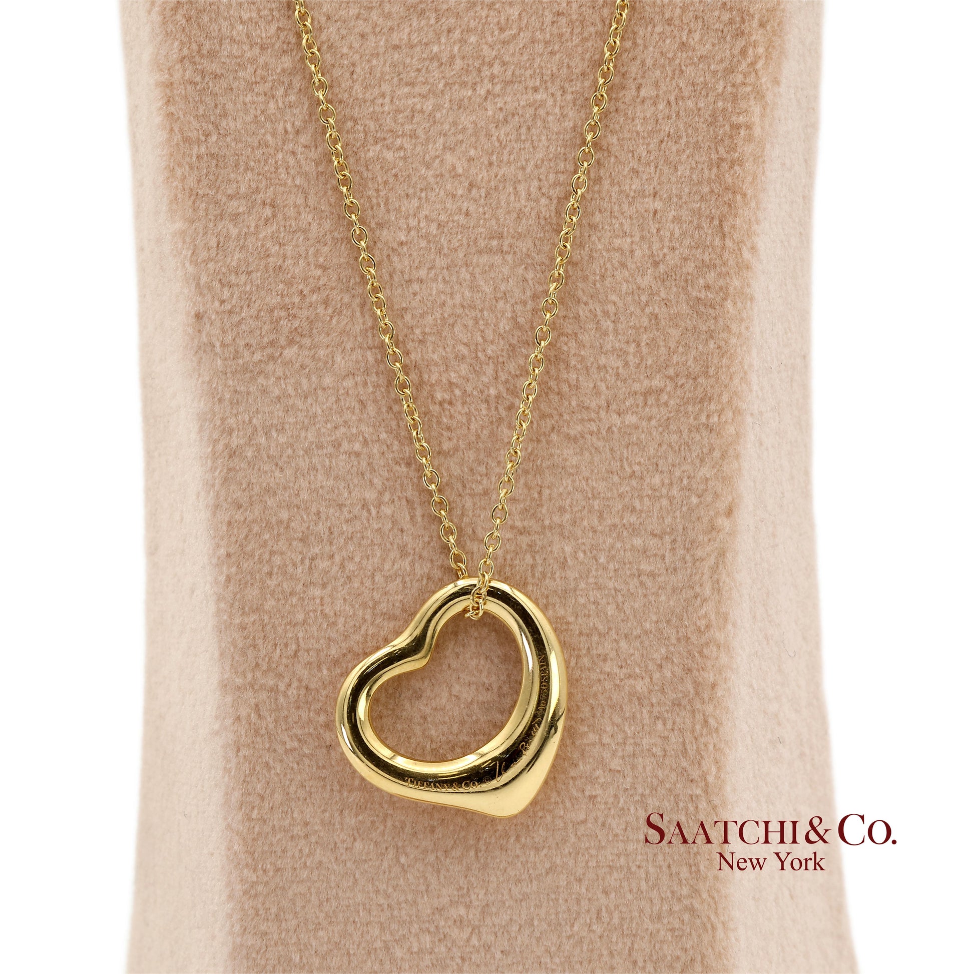 Tiffany & Co. Elsa Peretti 18K 750 Yellow Gold Open Heart Pendant Necklace