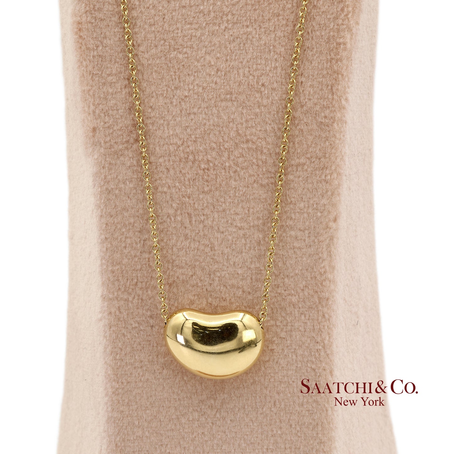 Tiffany&Co. Elsa Peretti 18K 750 Solid Yellow Gold Bean Design Pendant Necklace