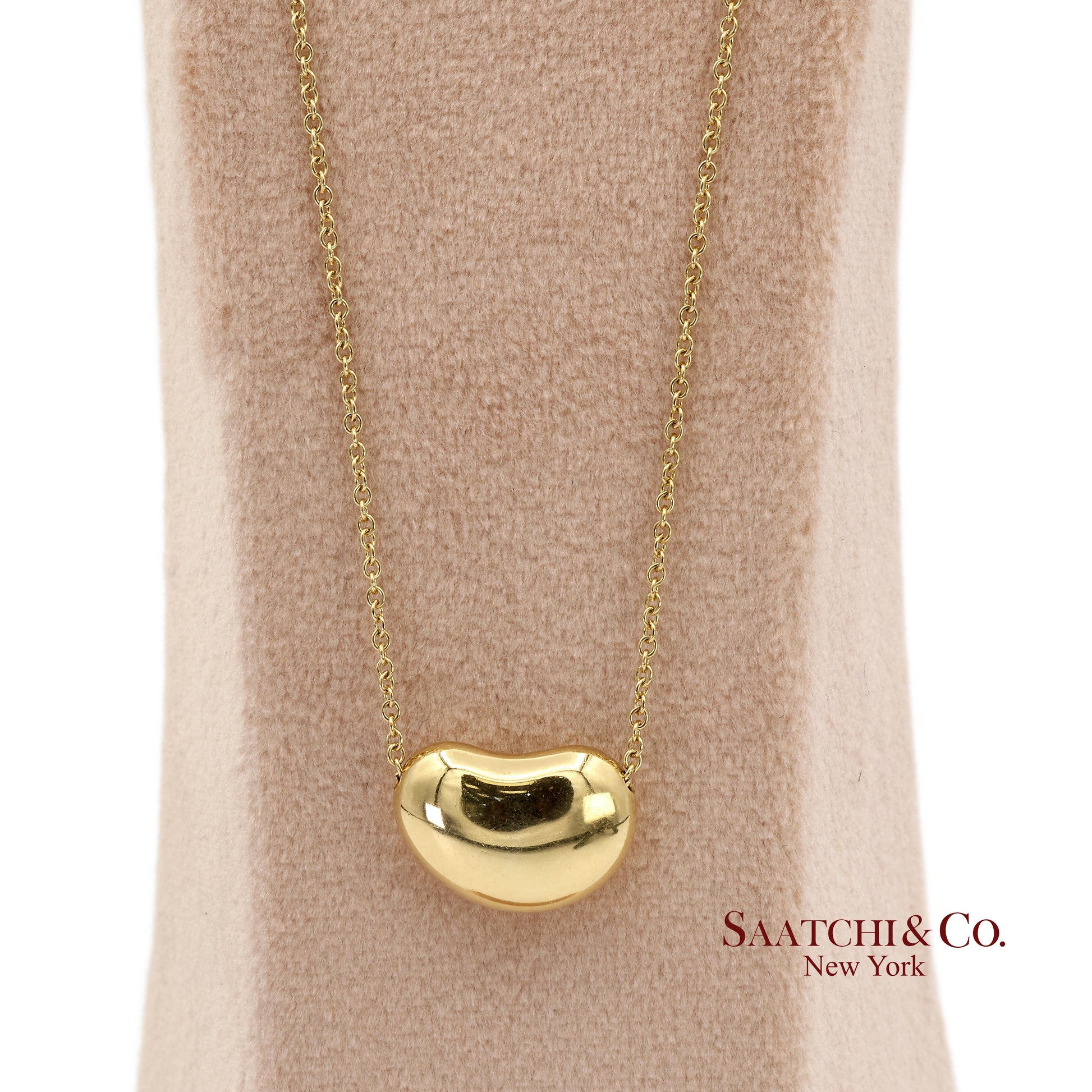 Tiffany&Co. Elsa Peretti 18K 750 Solid Yellow Gold Bean Design Pendant Necklace