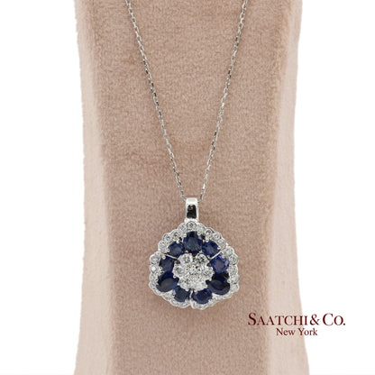 0.95ct Natural Diamond & 3.17ct Natural Sapphire 18K White Gold Pendant Necklace