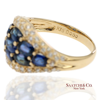 18K 750 Solid Yellow Gold Natural Diamond and Natural Sapphire Ring