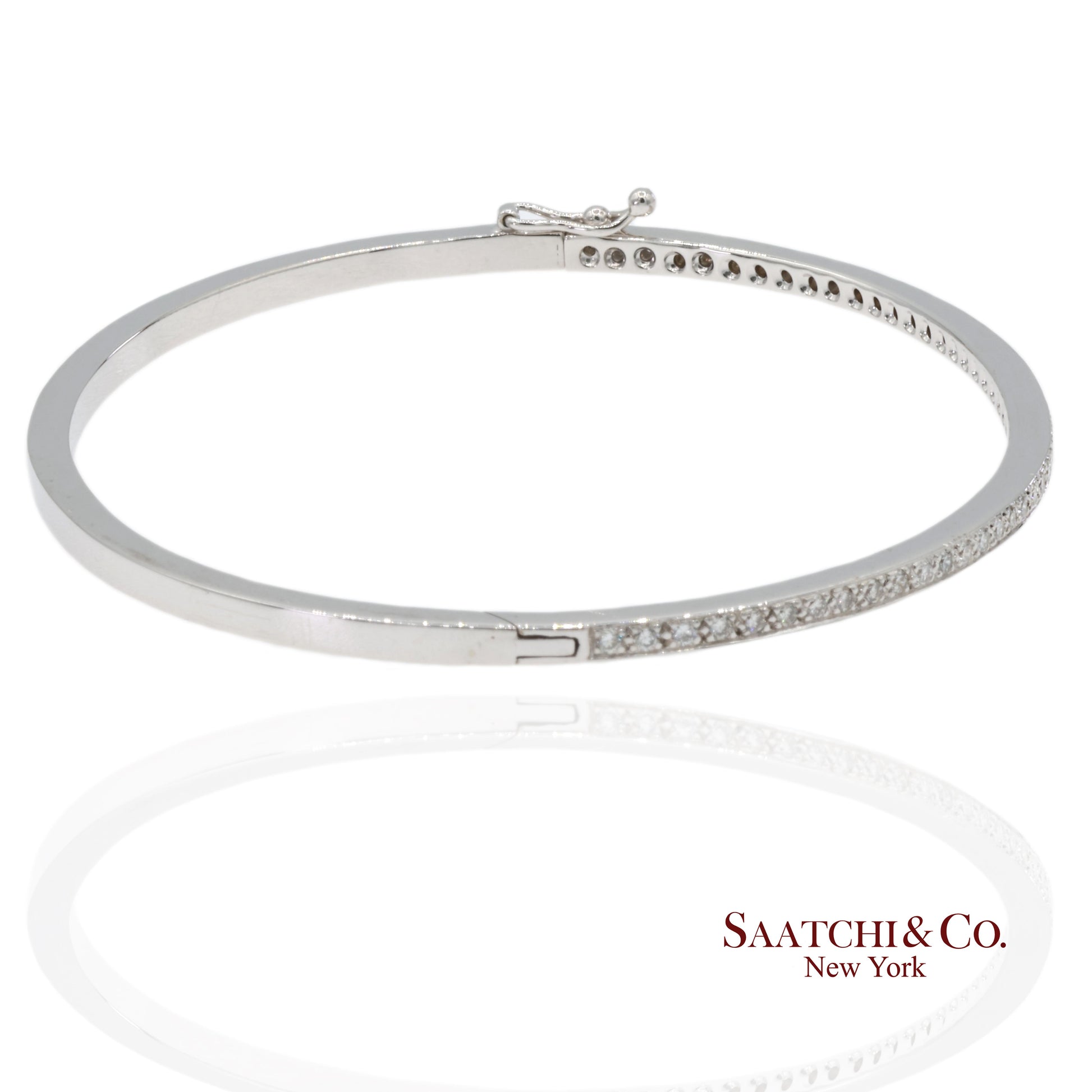 18K 750 Solid White Gold Brilliant Cut Natural Diamond Bangle Bracelet