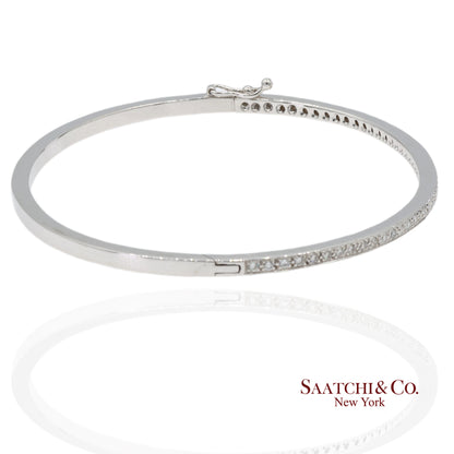 18K 750 Solid White Gold Brilliant Cut Natural Diamond Bangle Bracelet