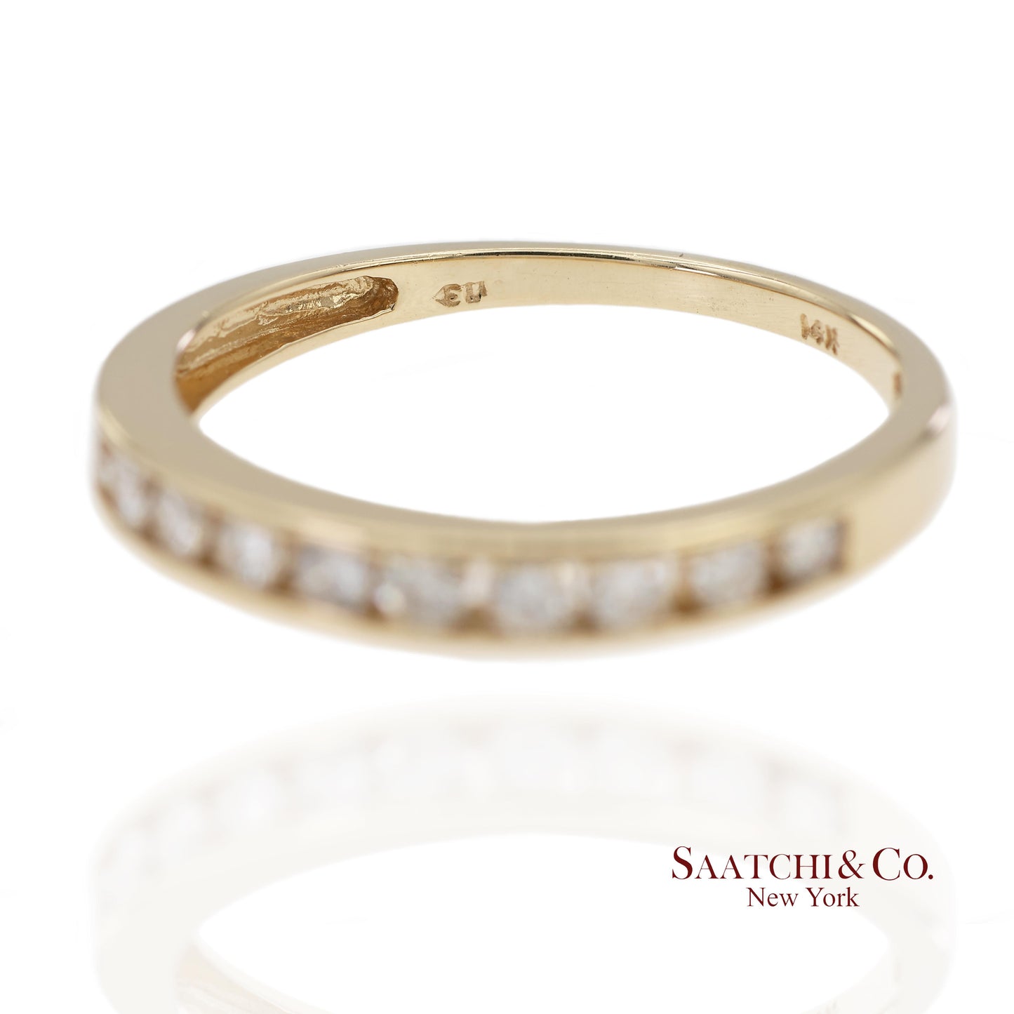14K 585 Solid Yellow Gold Natural Diamond Band Ring