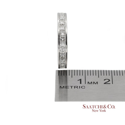 Platinum 950 All Around Natural Diamond Princess Cut Engraving Band Ring