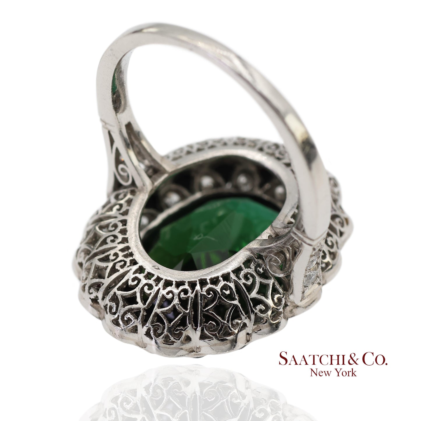 Vintage Platinum 950 Milgrain Natural Diamond and Tourmaline Ring