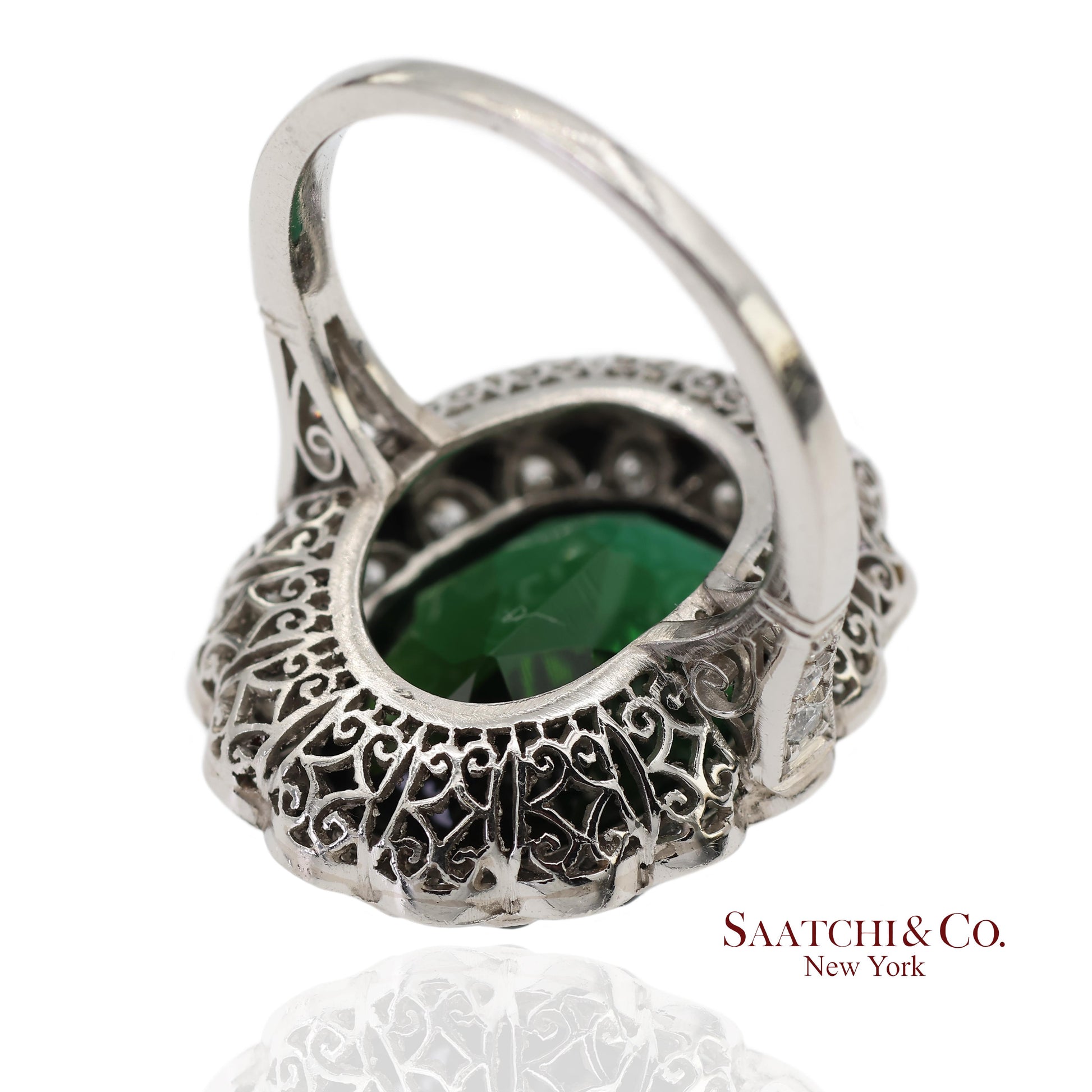 Vintage Platinum 950 Milgrain Natural Diamond and Tourmaline Ring