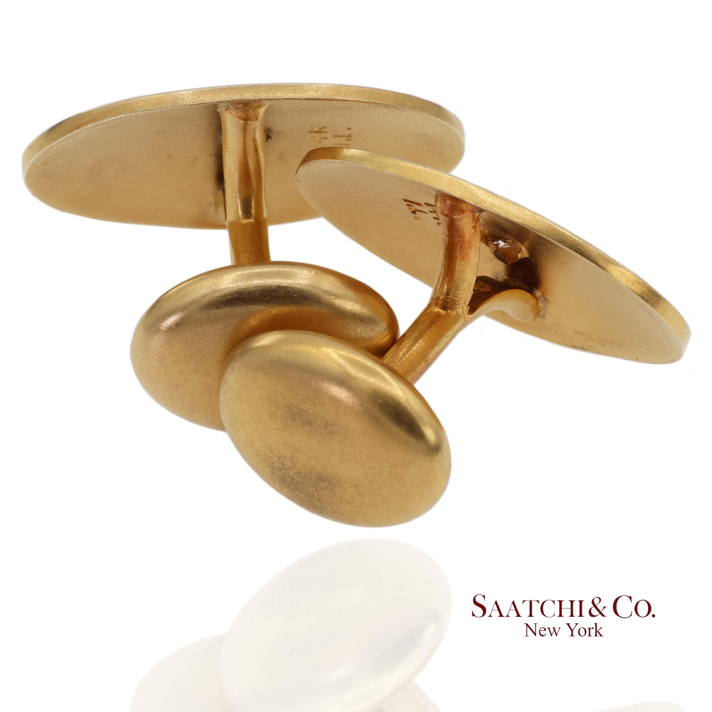 Vintage 14K 585 Solid Yellow Gold Old Cut Natural Diamond Cufflinks